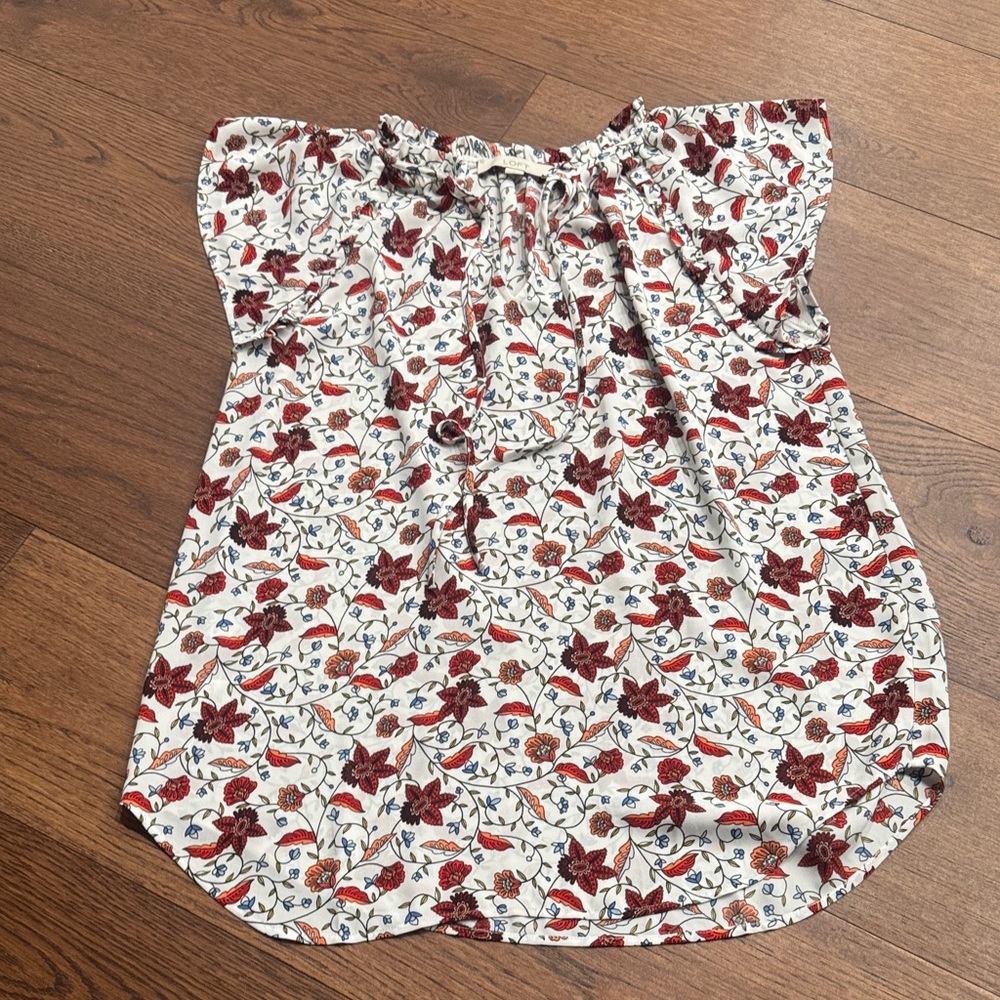LOFT Cream Blouse with Red and Orange Floral Print